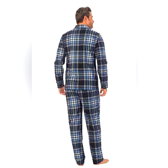 Men's Cuddl Duds Cozy Lodge Notch Collar Top & Bottoms Pajama Set - Navy Plaid - Picture 2 of 9